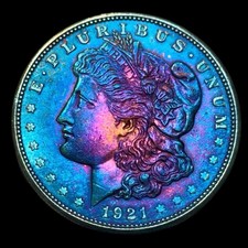 Morgan Silver Dollar 1921 D Monster Rainbow Toning Uncirculated $1 picture