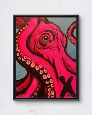 Faris Original 12x16 Expressionist Pink Octopus Art Painting Signed Canvas picture