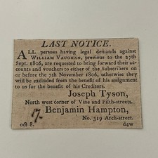 Legal Demands Against William Vaughan 1806 Philadelphia Clipping SAJ6-S7 picture