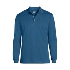 Lands' End Men's XL Long Sleeve 100% Cotton Supima Polo Shirt Evening Blue picture