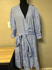 NWT Lauren Ralph Lauren Size 16 Linen Gingham Blue White Tie Waist Dress picture