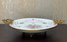 Enric Limoges France Porcelain Centerpiece Bowl Gilt Bronze Handles Floral 11.75 picture