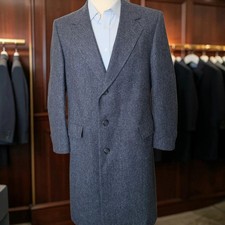 Vtg Hart Schaffner Marx Blue Tweed Overcoat 38r Herringbone Virgin Wool 1970s picture