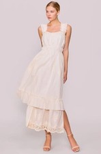 NWT MELLODAY Ruffle Tiered Maxi Sundress White Lace Trim Boho Square Neck Small picture