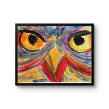 B.Perry Original 14x11 Expressionist Owl Eyes Closeup Painting Signed Canvas picture