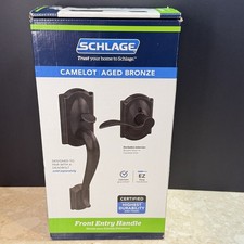 NIB Schlage Camelot Front Entry Handle w/ Accent Lever in Aged Bronze FE285 picture