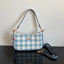NWT CES65 Gingham Print Jacquard Crossbody Shoulder Bag Blue White picture