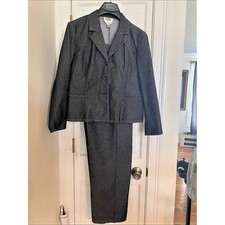Talbots Stretch Gray Jacket and Pants Suit Set Size 8 Petite Contrast Stitch picture
