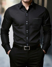 Camisa Negra de Hombre Camisas Para Hombres Elegantes Casuales de Vestir picture