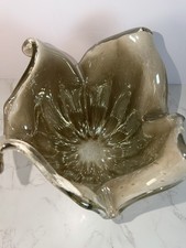 XL Murano Art Glass Bowl Handkerchief Centerpiece VTG Champagne/Tan Collectible picture