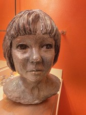 Vintage Mid Century Style Textured Resin Girl Bust Sculpture Signed Kendall picture