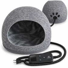 Heated Cat Bed Cave Indoor Warm Pet House w/ 6 Heat Levels 4 Timer Settings for  picture