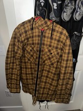 Supreme Men's Brown/Yellow Plaid Hooded Zip-Up Jacket Quilted Lined picture