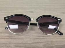 Retro Round Browline Sunglasses Black Silver Frame Gradient Lens Unisex picture