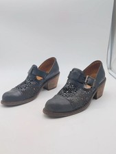 John Fluevog Black Leather Gracias Cutout Buckle Heels Sz 9 picture