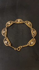 Antique French Art Nouveau 18K Two Tone Gold Filigree Bracelet 5.2g picture
