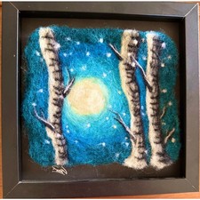 Winter Moon – Needle‑Felted Wool Artwork (Framed) picture