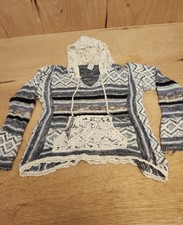 American Rag Cie Women S Ivory Blue  Pink Aztec Lace Up Hooded Knit Sweater picture