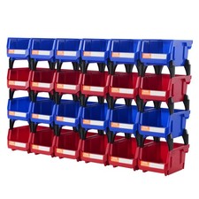 VEVOR Hanging Stackable Storage Bin Plastic Organizer Garage Box 24 PCS Blue/Red picture