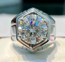 RARE 17.50 Ct Certified Round White Diamond Solitaire Men's Ring In 925 Silver picture