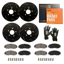 Front & Rear Drilled Slotted Rotors + Pads for 2017 2018 Audi Q7 picture