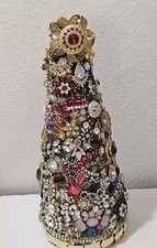 Jewelry Encrusted Christmas Tree Art OOAK Signed Vintage To Contemporary 13