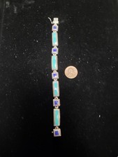 Vintage Thailand 925 Sterling Silver Natural Lapis Lazuli Turquoise  Bracelet picture