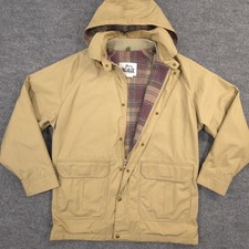 Vintage Woolrich Mountain Parka Jacket Mens M Khaki Plaid Wool Lined Made In USA picture