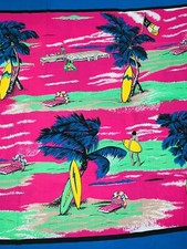 NEW Tandem-Spectrix Blue Neon Pink Surfing Palm Tree Beach Panels Fabric Remnant picture