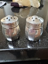 Antique Sterling Silver Mini Salt & Pepper Shakers, Set of Two. 1 -1/4” tall picture