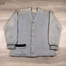 True Vintage 60s Broadway Blue Faded Wool Cardigan Sweater Size S Boho picture