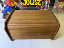 Kalmar Designs teak wood tambour roll top organizer desktop media storage MCM  picture