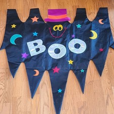 Vtg 1996 Windsculpts Halloween House Flag Boo Bat Banner Double Sided Rod Style picture