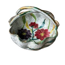 VTG Italian PD Ware Ceramic Bowl Basket 5.75 Inch Pottery Double Handle Floral picture