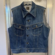 VTG Lee Denim Vest ~ 44 R Cutoff Jean Jacket Union Made Riders USA picture