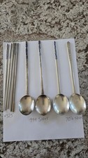 Vintage Korean Solid 99% Pure Silver Rice Spoons .925 Chopsticks .700 Spoons picture