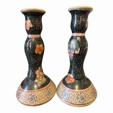 Vintage Royal Satsuma Candlesticks Pair Hand Painted Moriage Porcelain Chinese picture