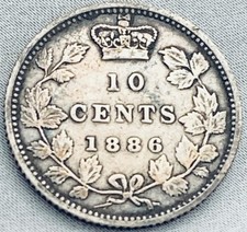 1886 Canada 10 Cents Silver Coin - Obverse #5 - Large Knobbed 6 picture