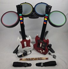 PS2/PS3 Rock Band Drum Set 822148 + 2 RedOctane Wired Guitars Straps Tested picture