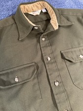 Vintage 80s Cabela's Shirt Men's Green Large Button Up Cotton USA Heavy Hunting picture