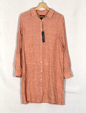 NWT Tahari 100% Linen Shirt Dress Womens S Coral Roll Tab Button Front picture