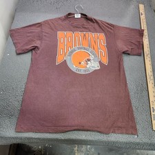 Vintage Cleveland Browns T-Shirt Trench Single Stitch Brown XL Made in USA 90s picture
