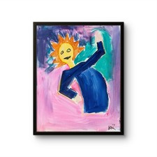 B.Perry Original 14x11 Expressionist Sun Figure Dancing Painting Signed Canvas picture