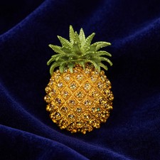 Vintage Rucinni Rhinestone Pineapple Brooch | Gold Tone Pavé Crystal Fruit Pin picture