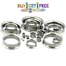 Pair 8g-50mm STAINLESS STEEL DOUBLE FLARE TUNNELS Gauges Solid Body Plugs 3054 picture