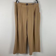 Gap 365 High Rise Pleated Khaki Wide Leg Trousers Size 18 Tan picture