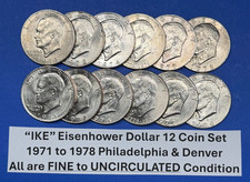 Complete IKE Eisenhower Dollars Set of 12 Lightly Circulated Coins 1971-1978 picture