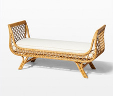 Vintage Mid Century Wicker Bamboo French Tattan Lounge Bench picture