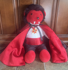 Vtg 1986 Plush Count Bearcula Vampire Bear Cape Halloween Decor Red Black Scary picture