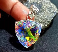 Natural Mystic Topaz 28mm 925 Solid Silver Rainbow Pendant Round And Trillion picture